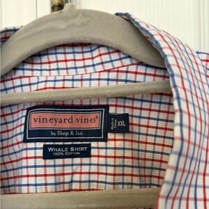 Vineyard Vines Men's Red and Blue Plaid Shirt